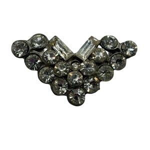 Art Deco Brooch Pin Pot Metal Baguette Clear Rhinestone V Shaped VTG Silver Tone